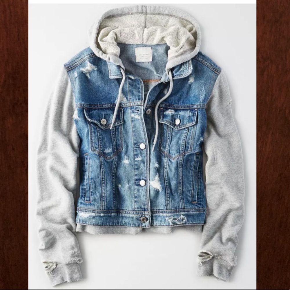 Destroyed Sweatshirt Hoodie Denim Jacket